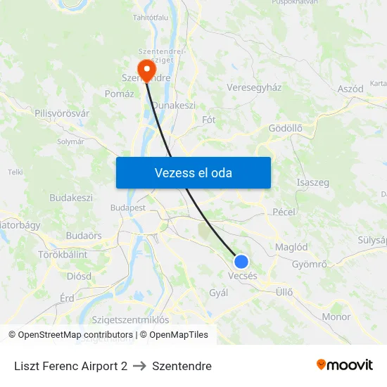 Liszt Ferenc Airport 2 to Szentendre map