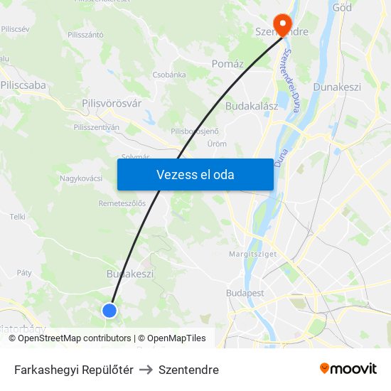 Farkashegyi Repülőtér to Szentendre map