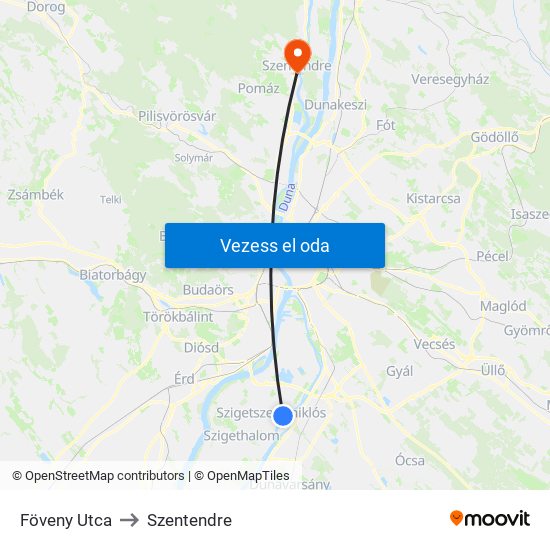 Föveny Utca to Szentendre map