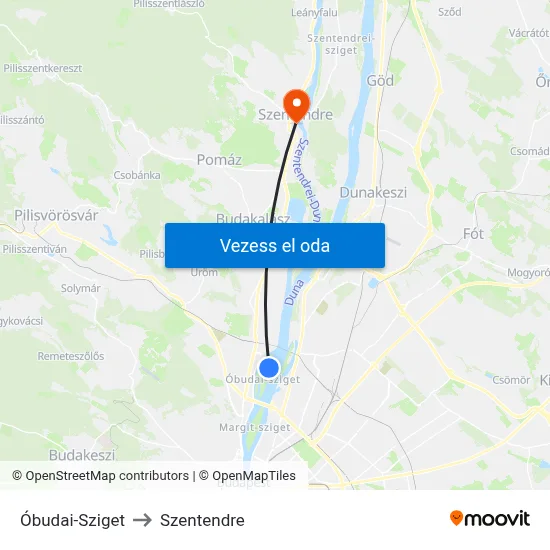 Óbudai-Sziget to Szentendre map