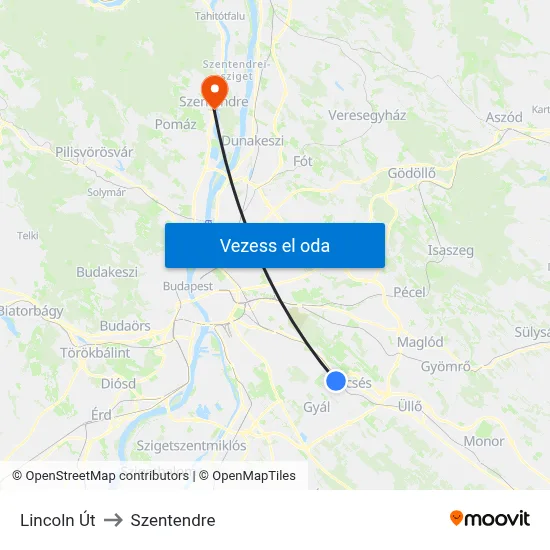 Lincoln Út to Szentendre map