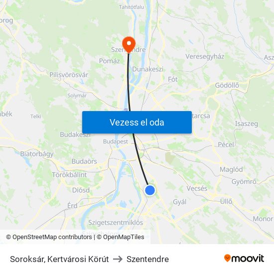 Soroksár, Kertvárosi Körút to Szentendre map