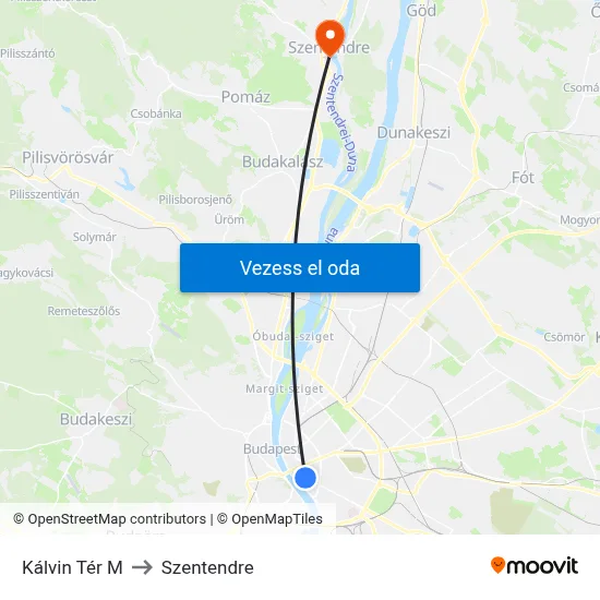 Kálvin Tér M to Szentendre map