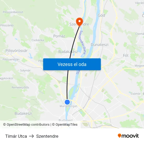 Tímár Utca to Szentendre map