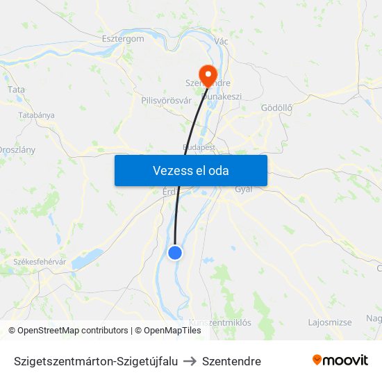 Szigetszentmárton-Szigetújfalu to Szentendre map