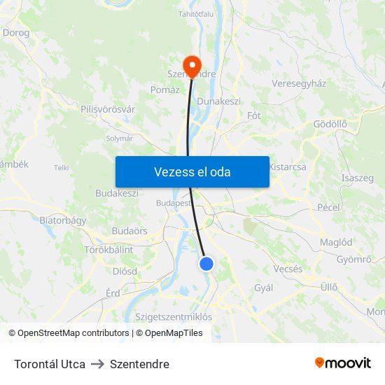 Torontál Utca to Szentendre map