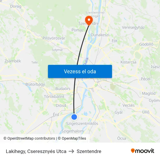 Lakihegy, Cseresznyés Utca to Szentendre map