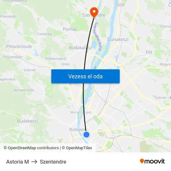 Astoria M to Szentendre map