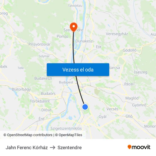 Jahn Ferenc Kórház to Szentendre map