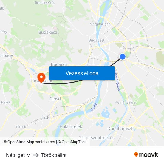 Népliget M to Törökbálint map