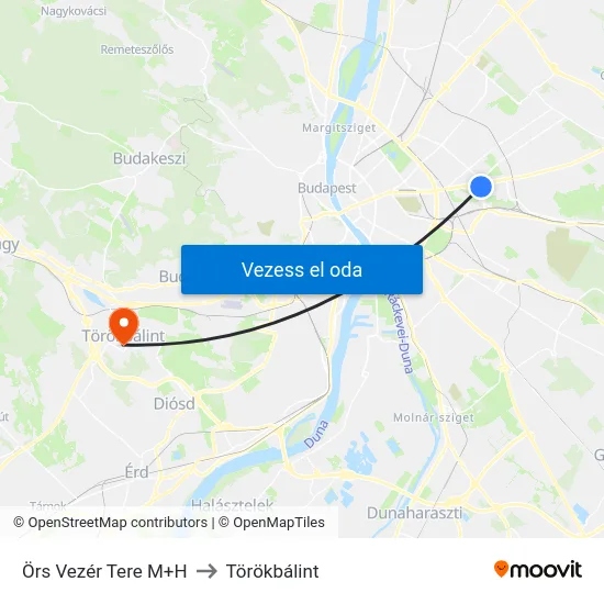 Örs Vezér Tere M+H to Törökbálint map