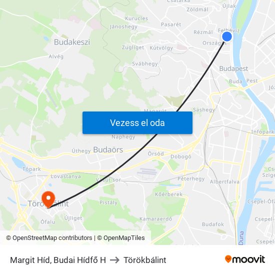 Margit Híd, Budai Hídfő H to Törökbálint map