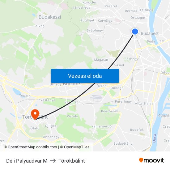 Déli Pályaudvar M to Törökbálint map