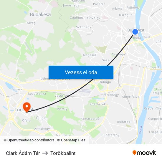 Clark Ádám Tér to Törökbálint map