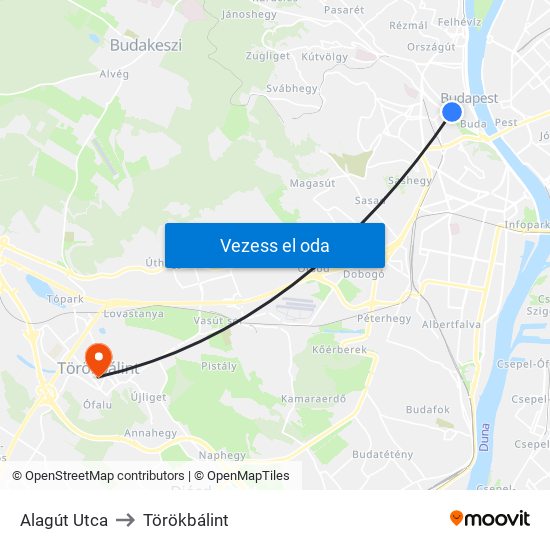 Alagút Utca to Törökbálint map