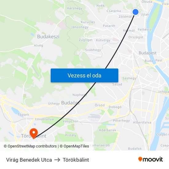 Virág Benedek Utca to Törökbálint map