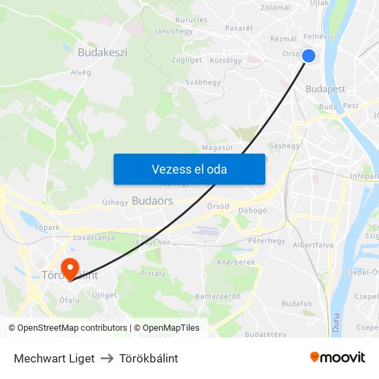 Mechwart Liget to Törökbálint map