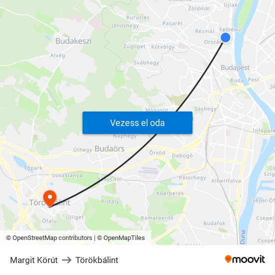 Margit Körút to Törökbálint map