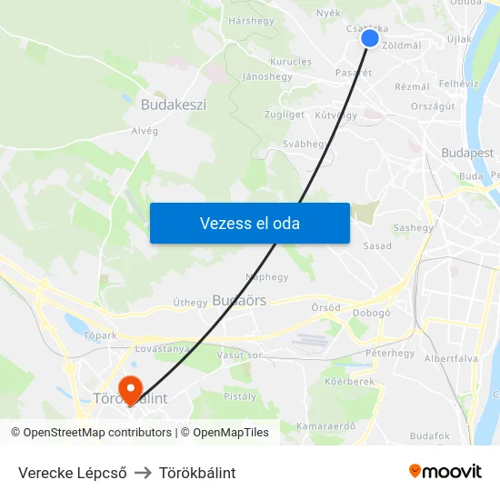 Verecke Lépcső to Törökbálint map
