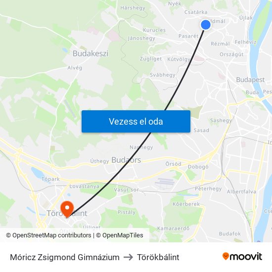 Móricz Zsigmond Gimnázium to Törökbálint map