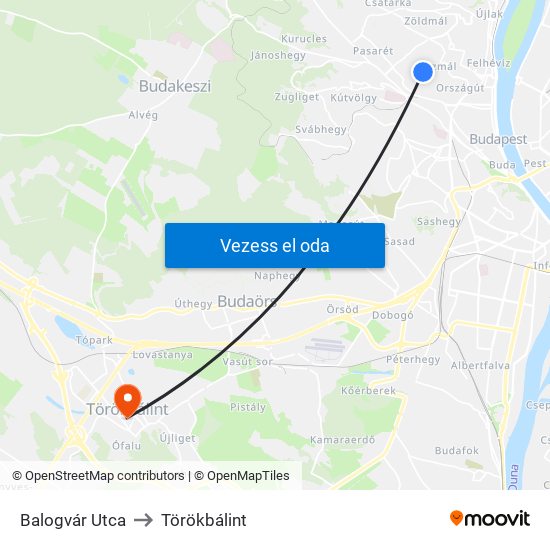 Balogvár Utca to Törökbálint map