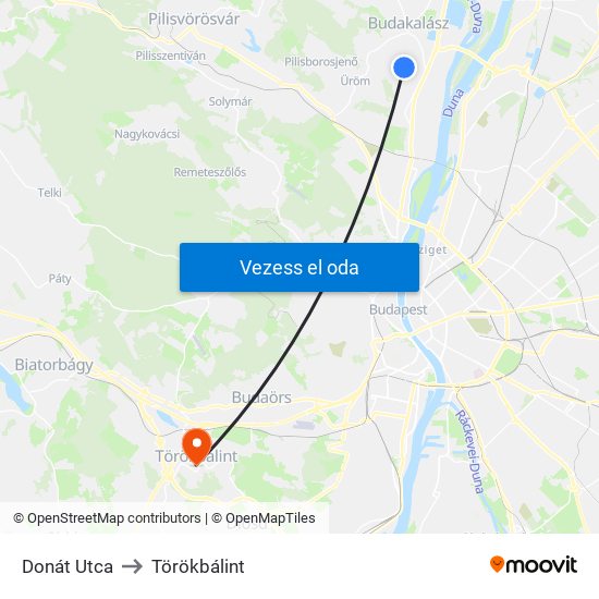 Donát Utca to Törökbálint map