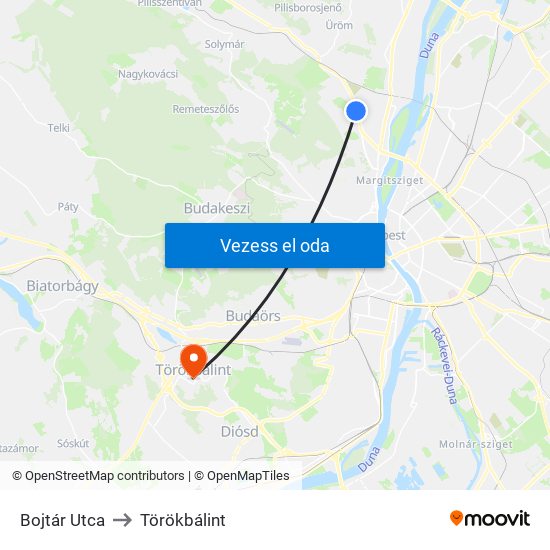 Bojtár Utca to Törökbálint map