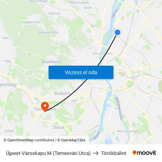 Újpest-Városkapu M (Temesvári Utca) to Törökbálint map