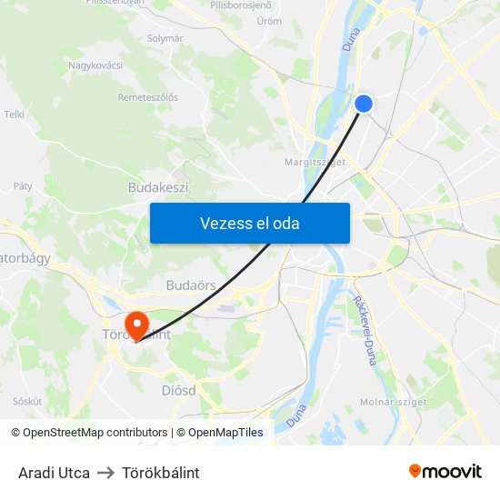 Aradi Utca to Törökbálint map