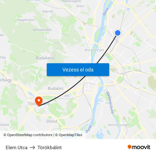 Elem Utca to Törökbálint map
