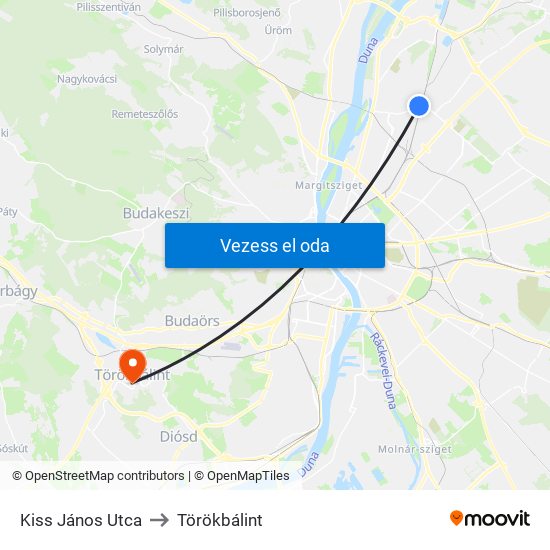 Kiss János Utca to Törökbálint map