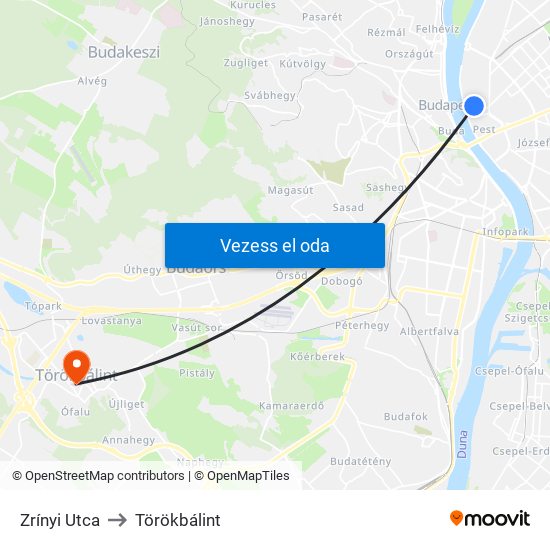 Zrínyi Utca to Törökbálint map