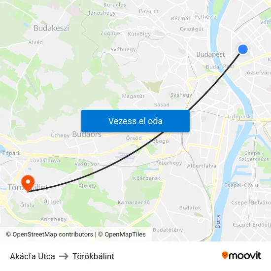 Akácfa Utca to Törökbálint map