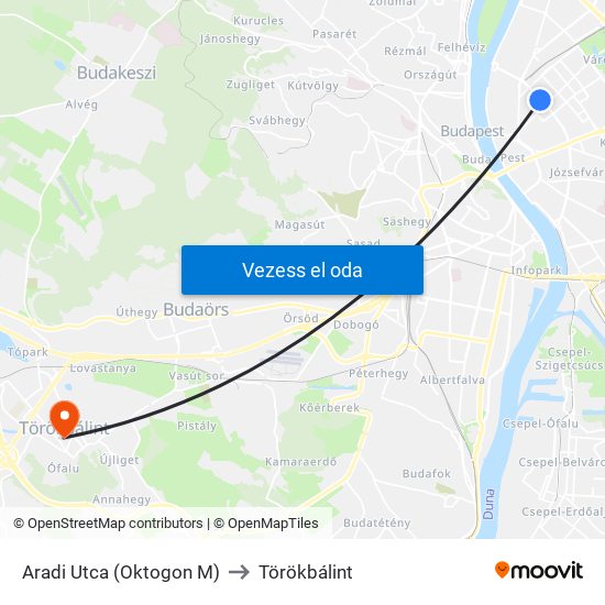 Aradi Utca (Oktogon M) to Törökbálint map