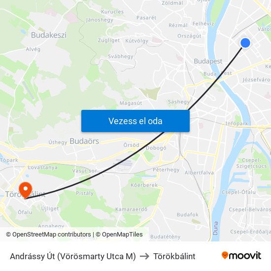 Andrássy Út (Vörösmarty Utca M) to Törökbálint map