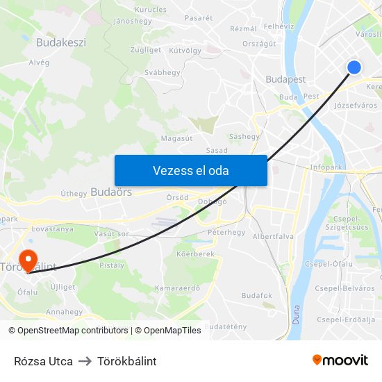 Rózsa Utca to Törökbálint map