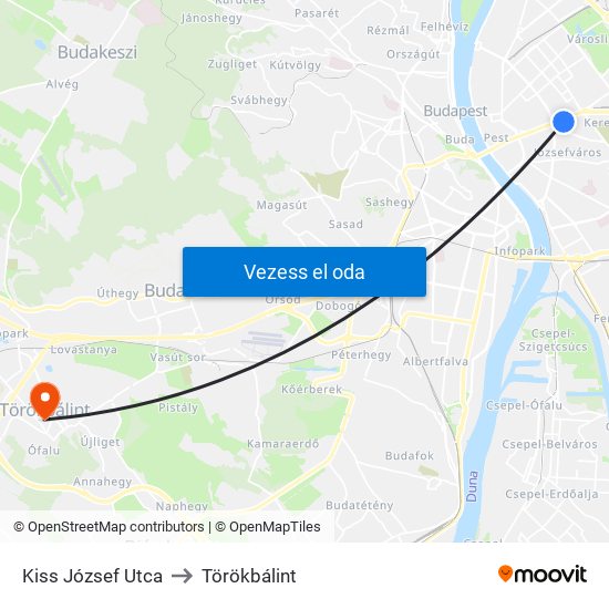 Kiss József Utca to Törökbálint map