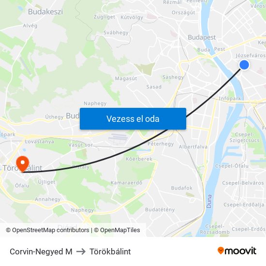 Corvin-Negyed M to Törökbálint map