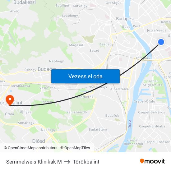 Semmelweis Klinikák M to Törökbálint map