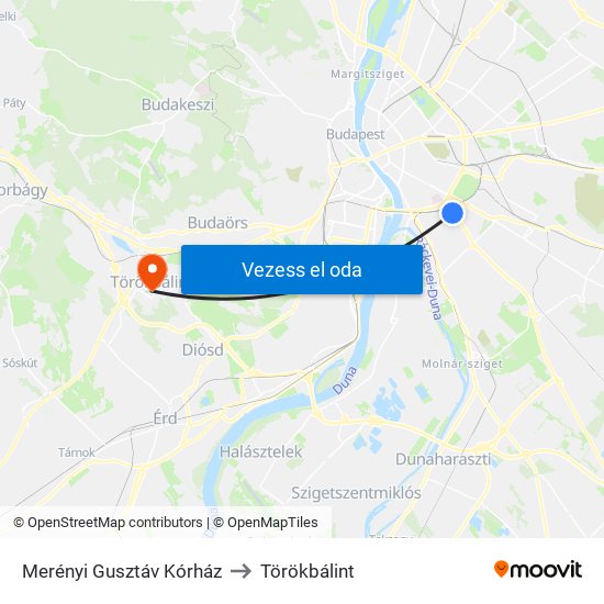 Merényi Gusztáv Kórház to Törökbálint map