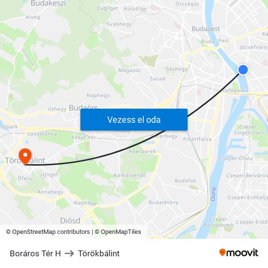 Boráros Tér H to Törökbálint map