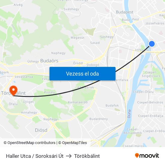 Haller Utca / Soroksári Út to Törökbálint map