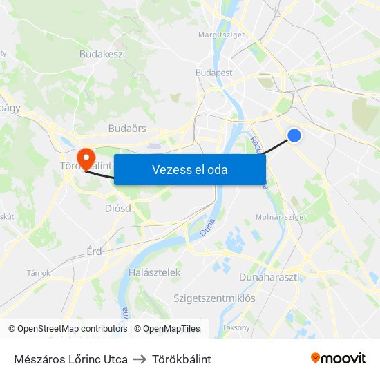 Mészáros Lőrinc Utca to Törökbálint map