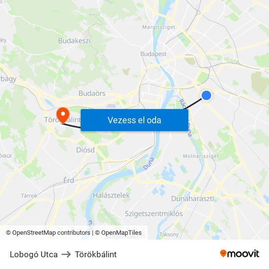 Lobogó Utca to Törökbálint map