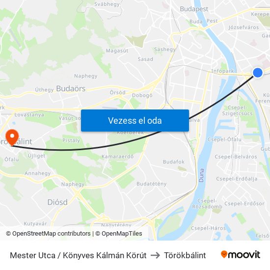 Mester Utca / Könyves Kálmán Körút to Törökbálint map