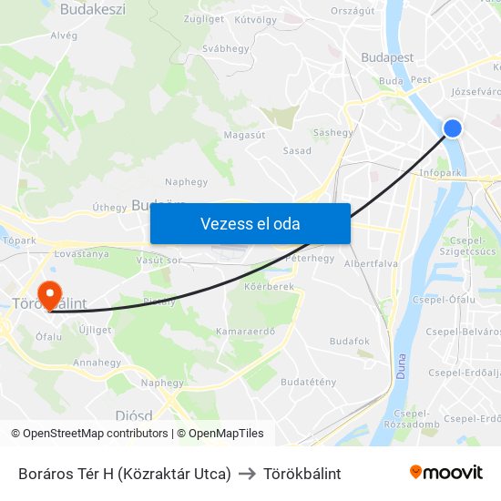 Boráros Tér H (Közraktár Utca) to Törökbálint map