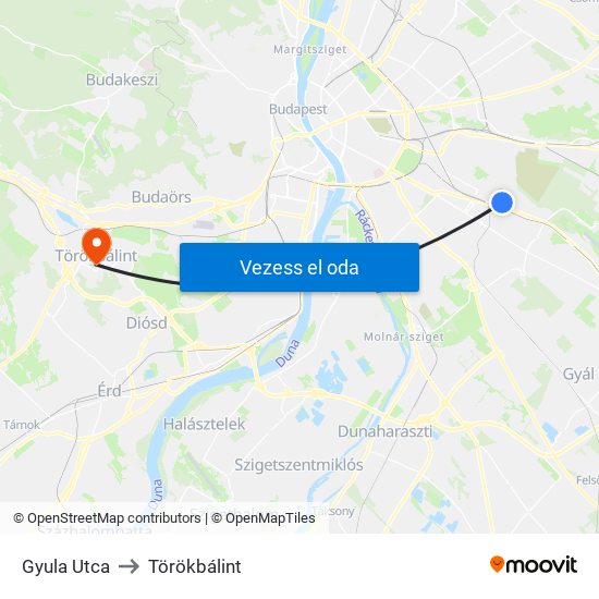 Gyula Utca to Törökbálint map