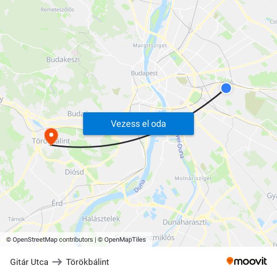 Gitár Utca to Törökbálint map