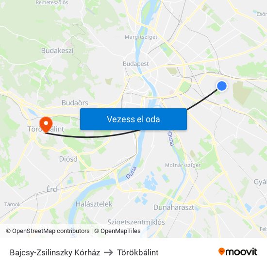 Bajcsy-Zsilinszky Kórház to Törökbálint map