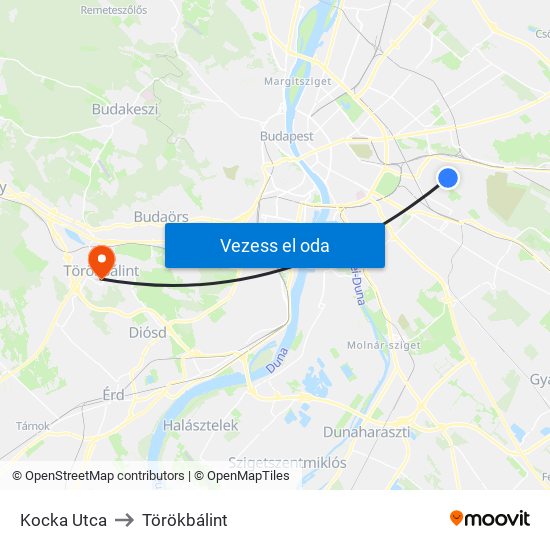 Kocka Utca to Törökbálint map